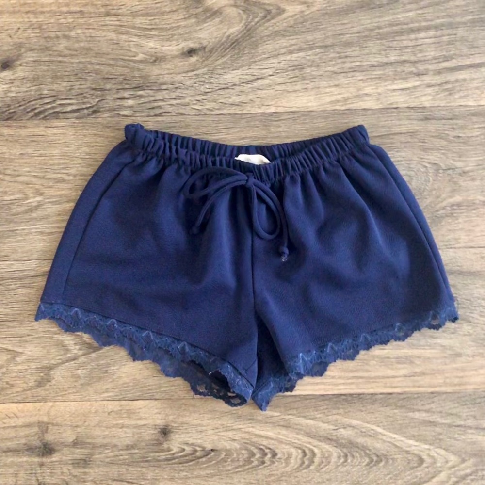 Navy Lace Trim Shorts